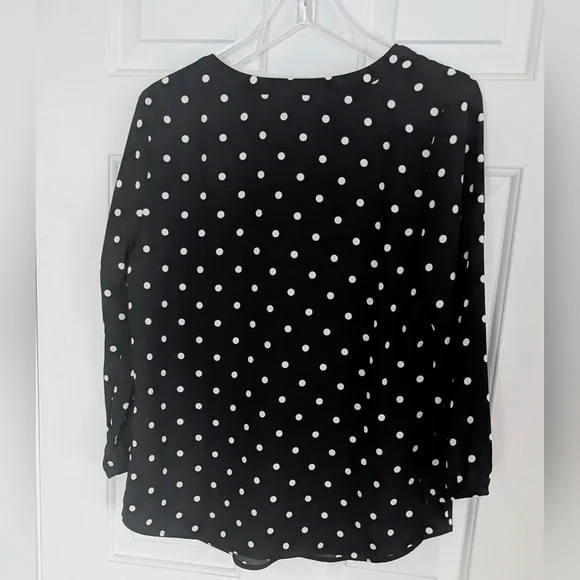 Talbots Black & White Polka Dot Popover Blouse - Picture 5 of 8